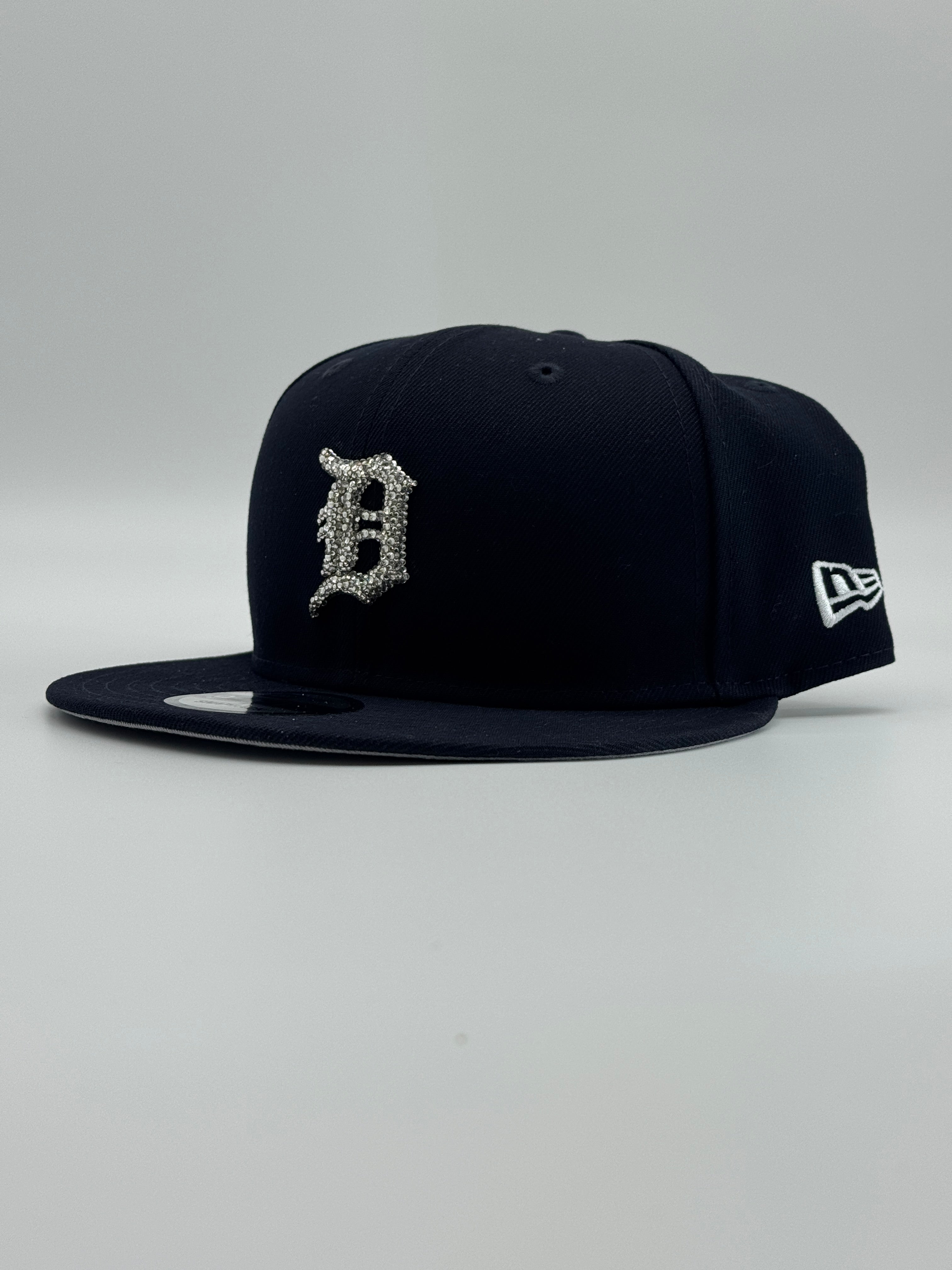 Rhinestone Navy Blue Detroit Snapback Baseball Hat